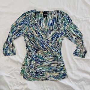 NIC+ZOE Blue and Green Wrap Blouse
